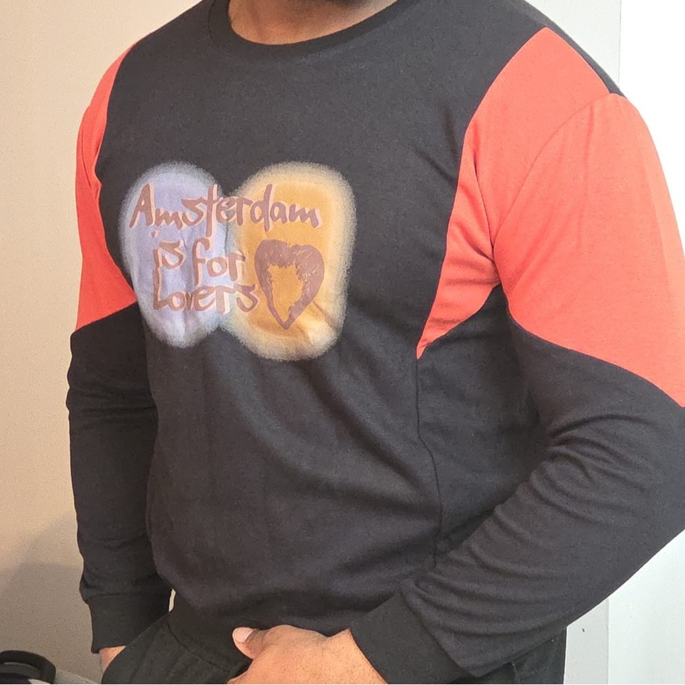 Black and Coral Long-Sleeve Graphic Men's Shirt